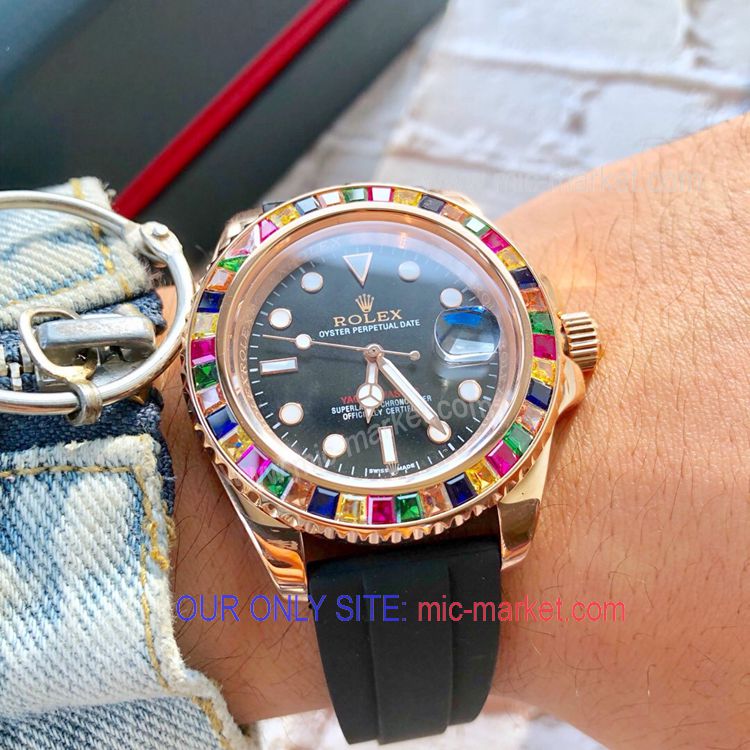 Copy Rolex Yachtmaster Gem-Set Bezel Black Rubber Strap watch Copy Rolex Yachtmaster Gem-Set Bezel Black Rubber Strap watch